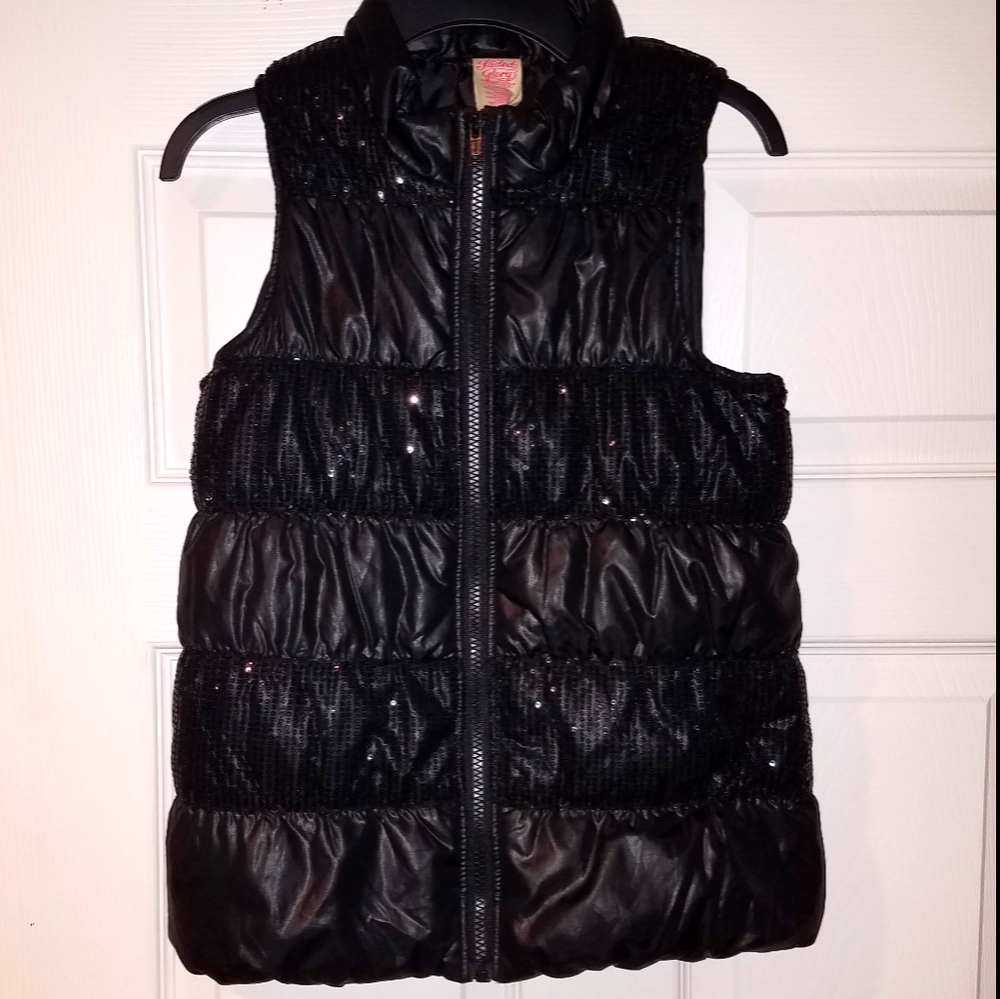 🤑5/$25 Black Sequin Striped Zip Up Vest, L (10/12)